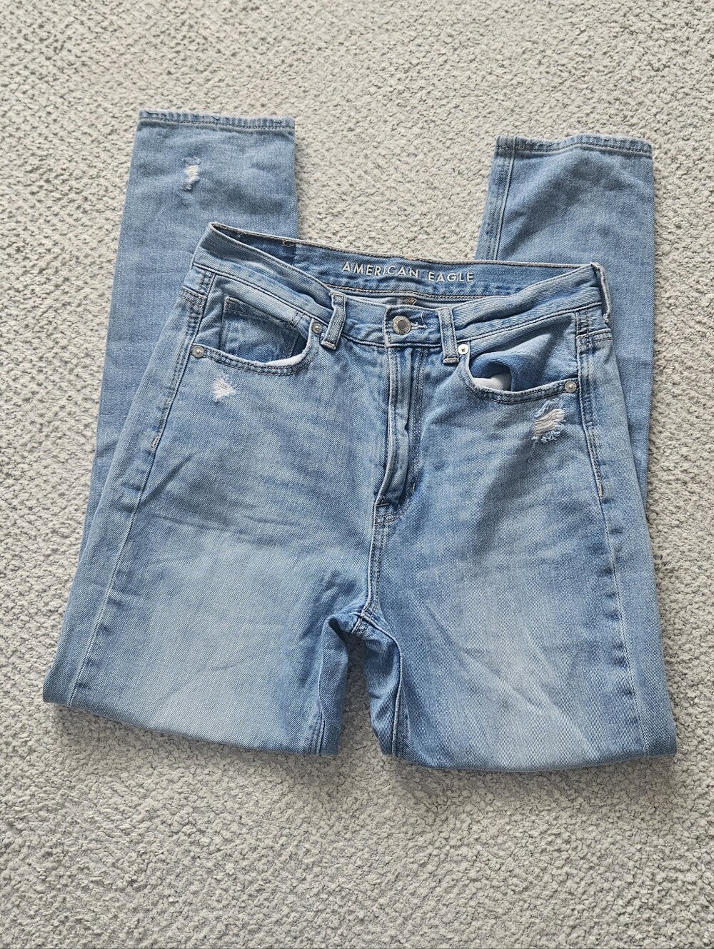 AMERICAN EAGLE Blue Mom Jeans Distressed Cotton Blend 2 Regular AE